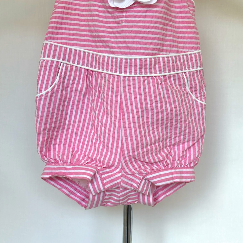 JANIE & JACK | Dolce Pink and White Stripe Seersucker Romper - Picture 5 of 15
